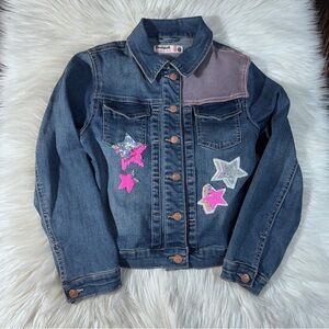 Desigual Girl's Blue Denim Jean Jacket Size 9/10 Star Sequin Embroidered